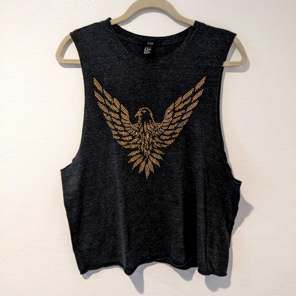 Rhinestone firebird Phoenix muscle tee